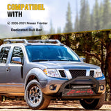 Bull Bar with Light Compatible with Nissan Frontier 2005-2021 (Tow Hooks Must be Removed) Front Bumper Grille Brush Push Guard with Skid Plate Licence Hole Black