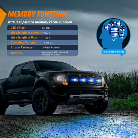 4PCS LED Strobe lights 12V 24V Sync Feature Blue White 24LED Emergency Hazard Warning Lights with Controller Hard Wire or Cigarette Lighter Plug for Car Truck RVs Campers