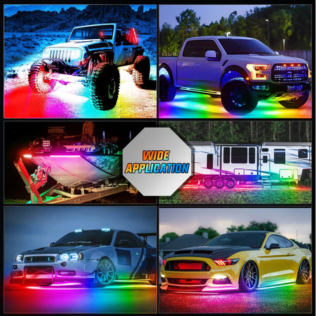 4Pcs Aluminum Underglow Neon Accent Strip Lights 396 LEDs Dream Color Door Assist Multi Mode Sound Active Function Music Modes with APP Remote Control Underbody Light Strips for Car Truck RV