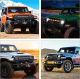 Front Grille Cover for 2018 2019 2020 2021 2022 2023 2024 2025 Wrangler JL and Gladiator JT with LED Amber Lights Matte Black
