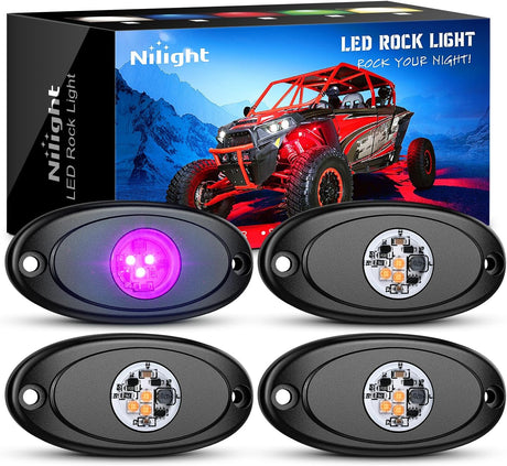 LED Rock Light 4PCS Pink Purple Underglow Wheel Well Fender Pods Waterproof Exterior Underbody Roof Rack Side Lamps for 12V 24V Car Truck Pickups ATV UTV SUV Motorcycle Boat