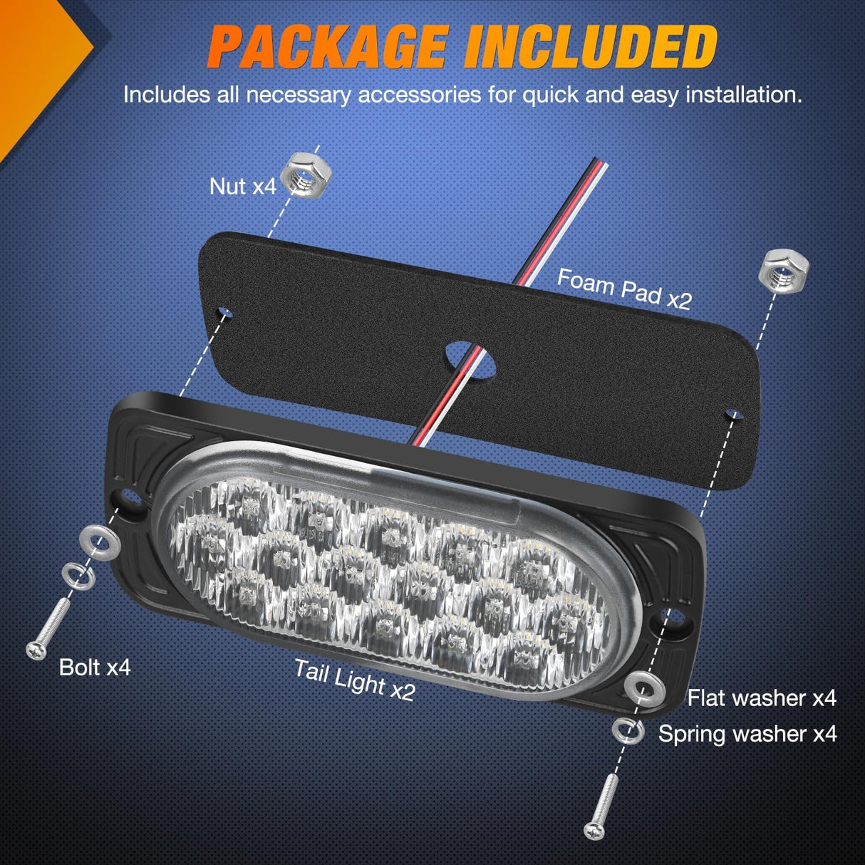 Taillight Assembly 4.4 Inch Aluminum Housing Tail Light 2 PCS 16 LED White Back Up Reverse Marker Lights Surface Mount IP67 Waterproof for 10-30V RV Camper Trailer Truck Bus Boat