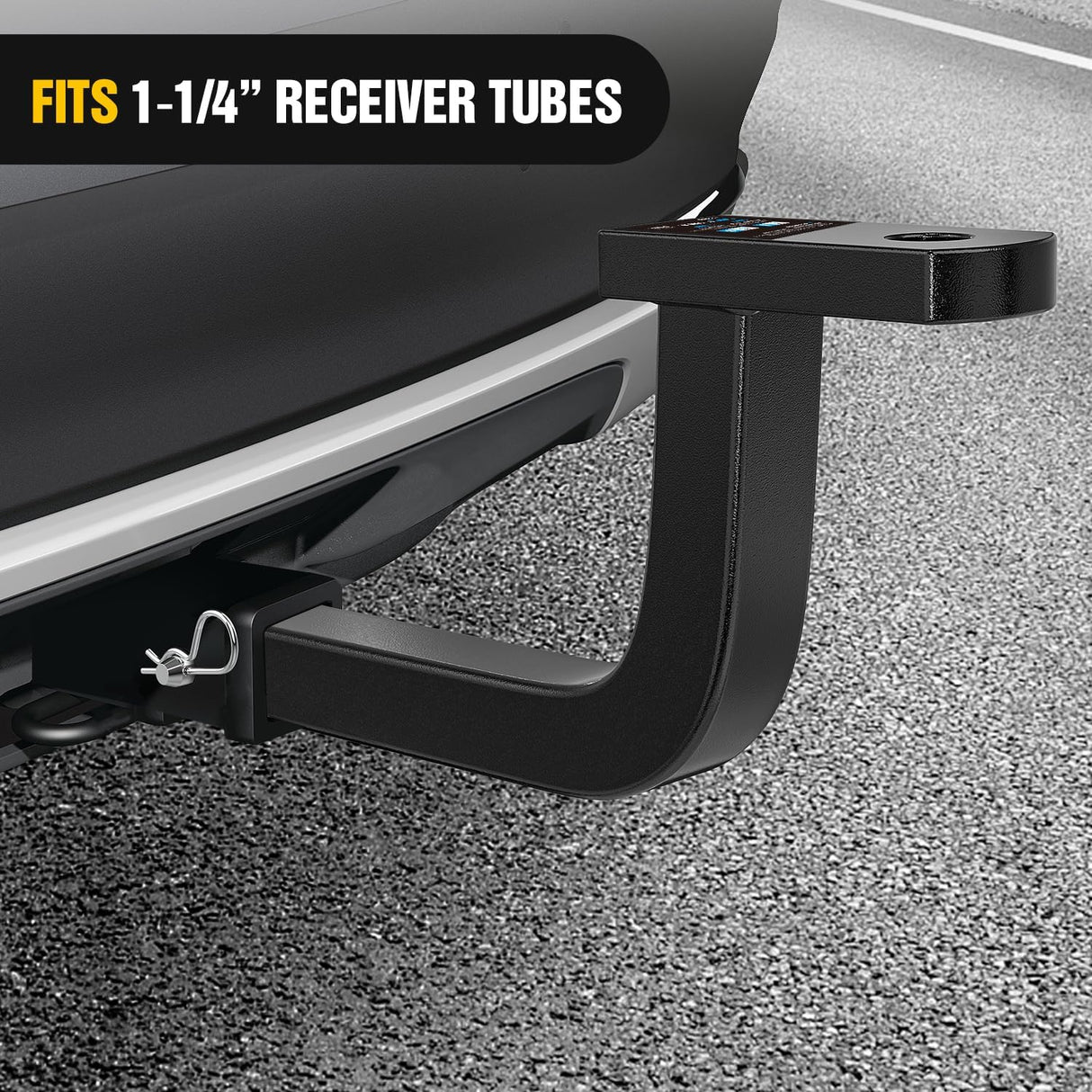 Trailer Hitch Ball Mount Fits 1-1/4 Inch Receiver Square | with 1/2 Inch Hitch Pin Clip 2000 lbs 5 Inch- Rise 3/4 Inch- Hole Gloss Black Powder Coat