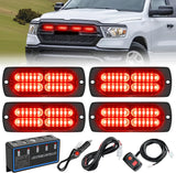 4PCS LED Strobe lights 12V 24V Sync Feature Red 24LED Emergency Hazard Warning Lights with Controller Hard Wire or Cigarette Lighter Plug for Car Truck RVs Campers