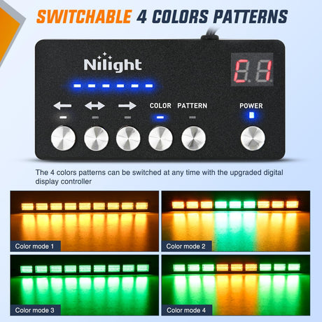 162 LED Traffic Advisor Strobe Light Bar 2-in-1 Amber Green Emergency Warning Hazard Lights with Controller 4 Switchable Color 36 Flash Pattern for Trucks Cars Tow Plow Construction Vehicles