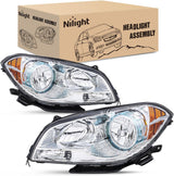 Headlight Assembly Compatible with 2008-2012 Chevy Malibu | 2008-2012 Chevy Malibu 4 Door Halogen Factory Headlamp Chrome Housing Amber Reflector Headlamp