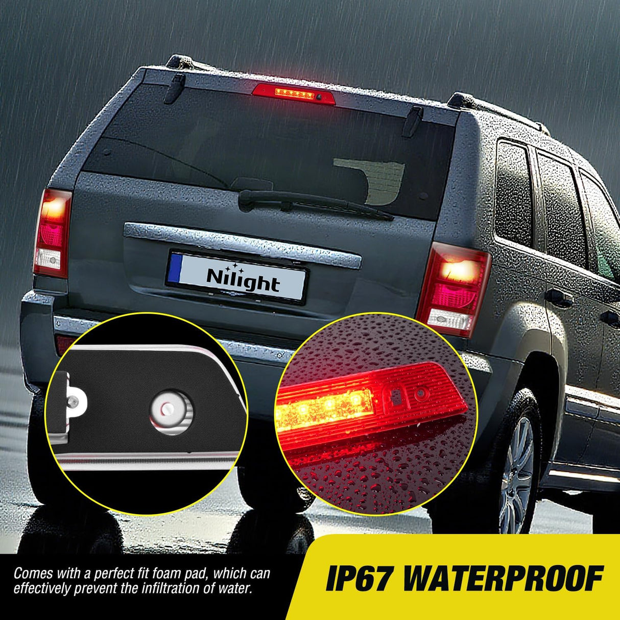 Third Brake Light Tail High Mount 3rd Stop Lights Red Lens Compatible with Jeep Grand Cherokee 2005 2006 2007 2008 2009 2010 Van SUV Rear Center Cab Lamp
