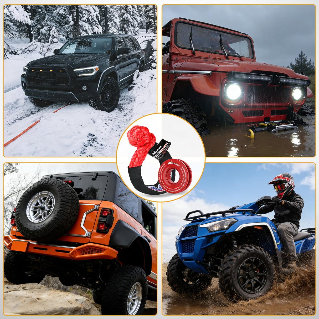2PCS Synthetic Soft Shackle 1/2 Inch x 24 Inch & Recovery Ring Kit - 56,000 LBS Shackle Breaking Strength with 46,000 LBS MBS Snatch Pulley for 4x4 Truck SUV ATV UTV Off-Road Vehicle Extraction (Red)