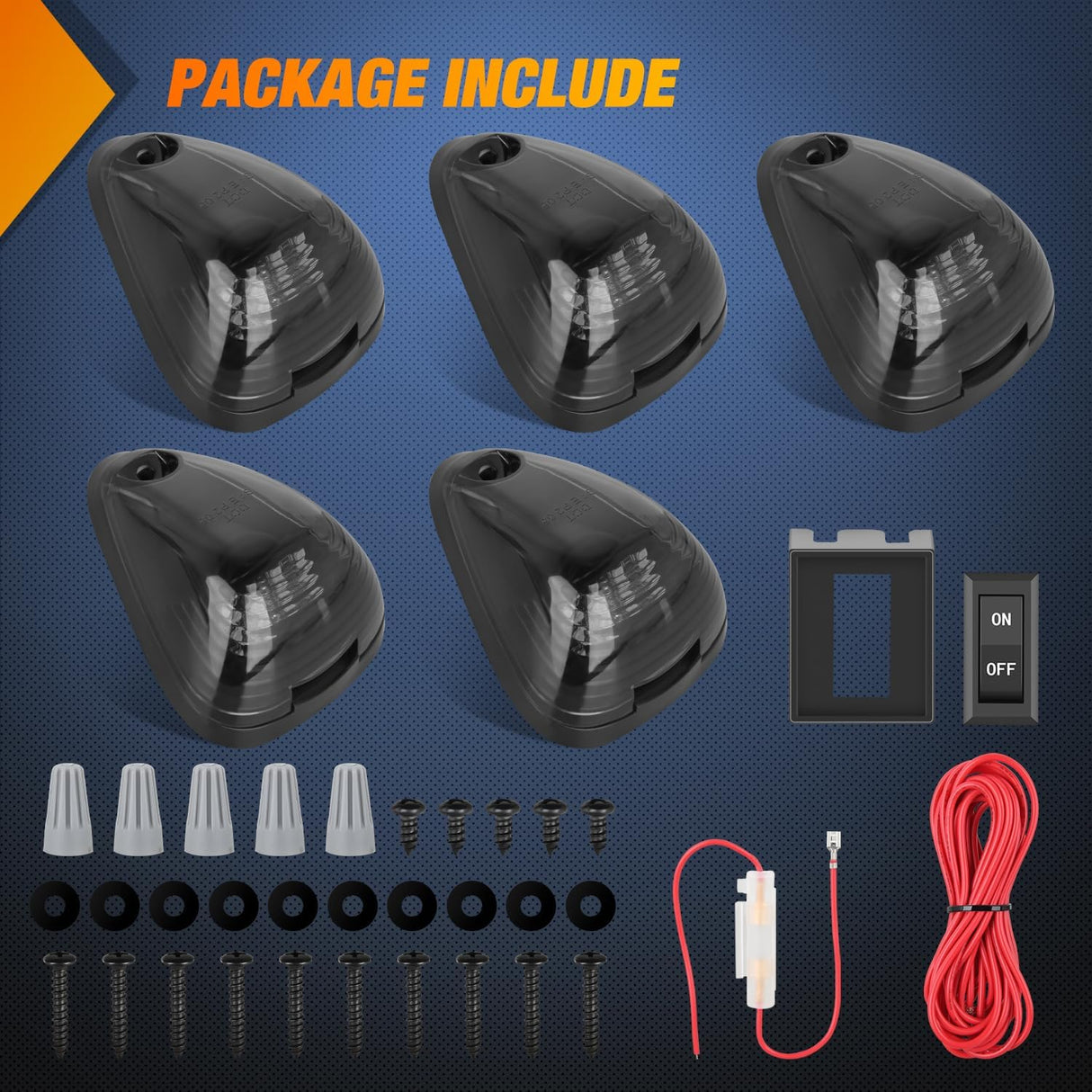 LED Cab Marker Lights 5 PCS 16 LED Smoke Lens Amber Clearance Roof Running Light Compatible with 1999-2016 Ford E150 E250 E350 E450 E550 F150 F250 F350 F450 F550 Super duty