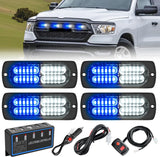 4PCS LED Strobe lights 12V 24V Sync Feature Blue White 24LED Emergency Hazard Warning Lights with Controller Hard Wire or Cigarette Lighter Plug for Car Truck RVs Campers