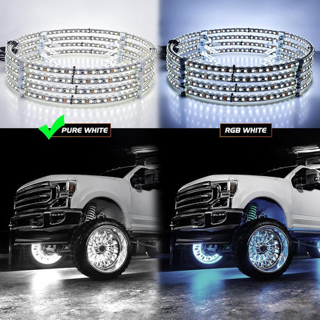 4PCS 17inch Double Row LED Wheel Ring Lights Pure White with Wiring Harness Kit Rocker Switch Control Dual Row for Car Van SUV Truck
