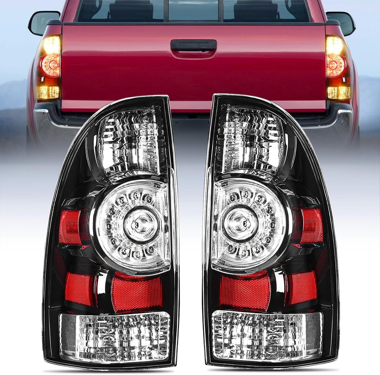 Taillight Assembly Compatible with Toyota Tacoma 2005 2006 2007 2008 2009 2010 2011 2012 2013 2014 2015 Rear Tail Light Lamp Replacement Black Housing LED Lens Driver and Passenger Side