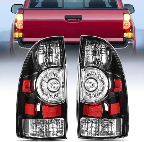 Taillight Assembly Compatible with Toyota Tacoma 2005 2006 2007 2008 2009 2010 2011 2012 2013 2014 2015 Rear Tail Light Lamp Replacement Black Housing LED Lens Driver and Passenger Side