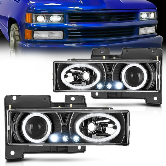 1988-1998 Chevy/GMC C10 C/K 1994-1999 Tahoe 1992-1994 Blazer 1992-1999 Yukon Suburban Headlight Assembly Black Housing Clear Lens Nilight