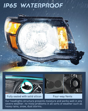 2005-2011 Toyota Tacoma Headlight Assembly Black Case Amber Reflector Nilight