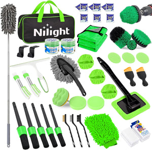 52PCS Car Detailing Kit Auto Cleaning Tools Wash Set with Storage Carry Bag Home Use for Interior Exterior Deep Clean Polish Car Care Windshield Dashboard Seat Air Vents Wheels Tires, Green