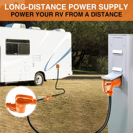 25FT 30 Amp RV Extension Cord with Adapter 15Amp to 30Amp 125V Heavy Duty 10/3 Gauge Pure Copper STW Wire UL ETL Listed 3 Prong TT-30P TT-30R Weatherproof Suit for Generators Campers