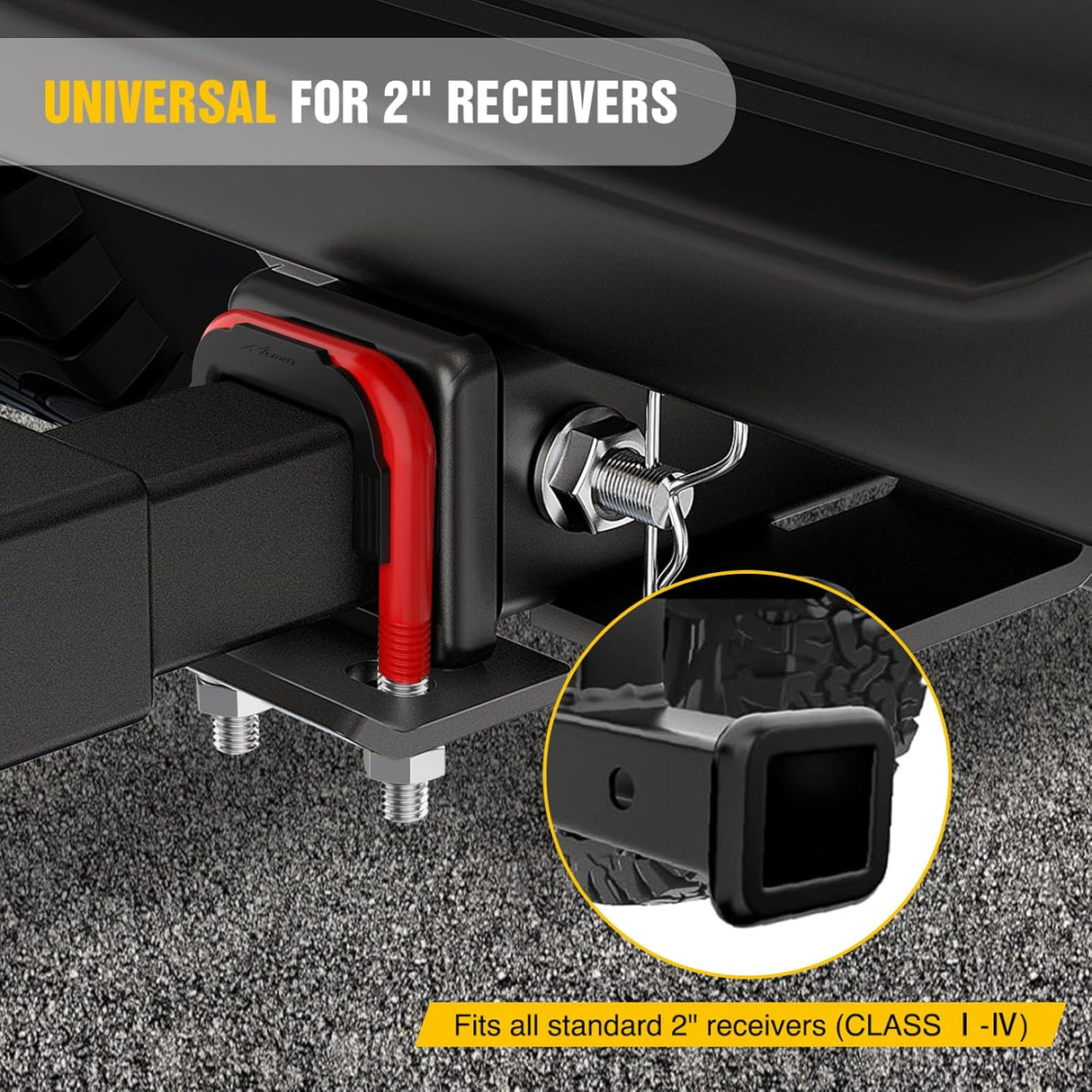Trailer Hitch Tightener for 2 Inch Hitches Mount Anti Rattle Heavy Duty Steel with Rubber Cover Red U Bolt Matte Black Plate Electrophoresis Anti-Rust Triple Protective
