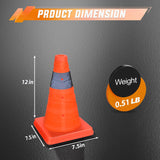 12 Inch Collapsible Traffic Safety Cones 4 Pack - Bright Orange Parking Cones with Reflective Collars for Roadside Emergency, Parking, Driving Practice