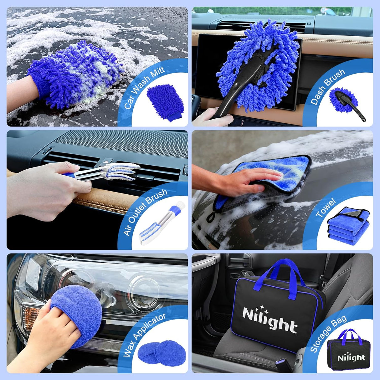 Automotive Tools 27PCS Car Detailing Kit Auto Cleaning Tools Wash Set with Storage Carry Bag Home Use for Interior Exterior Deep Clean Polish Car Care Windshield Dashboard Seat Air Vents Wheels Tires, Blue