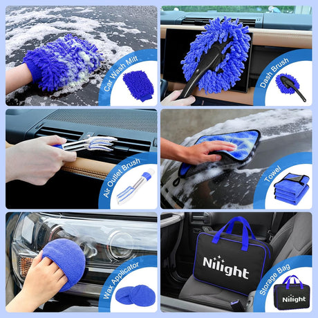 Automotive Tools 27PCS Car Detailing Kit Auto Cleaning Tools Wash Set with Storage Carry Bag Home Use for Interior Exterior Deep Clean Polish Car Care Windshield Dashboard Seat Air Vents Wheels Tires, Blue