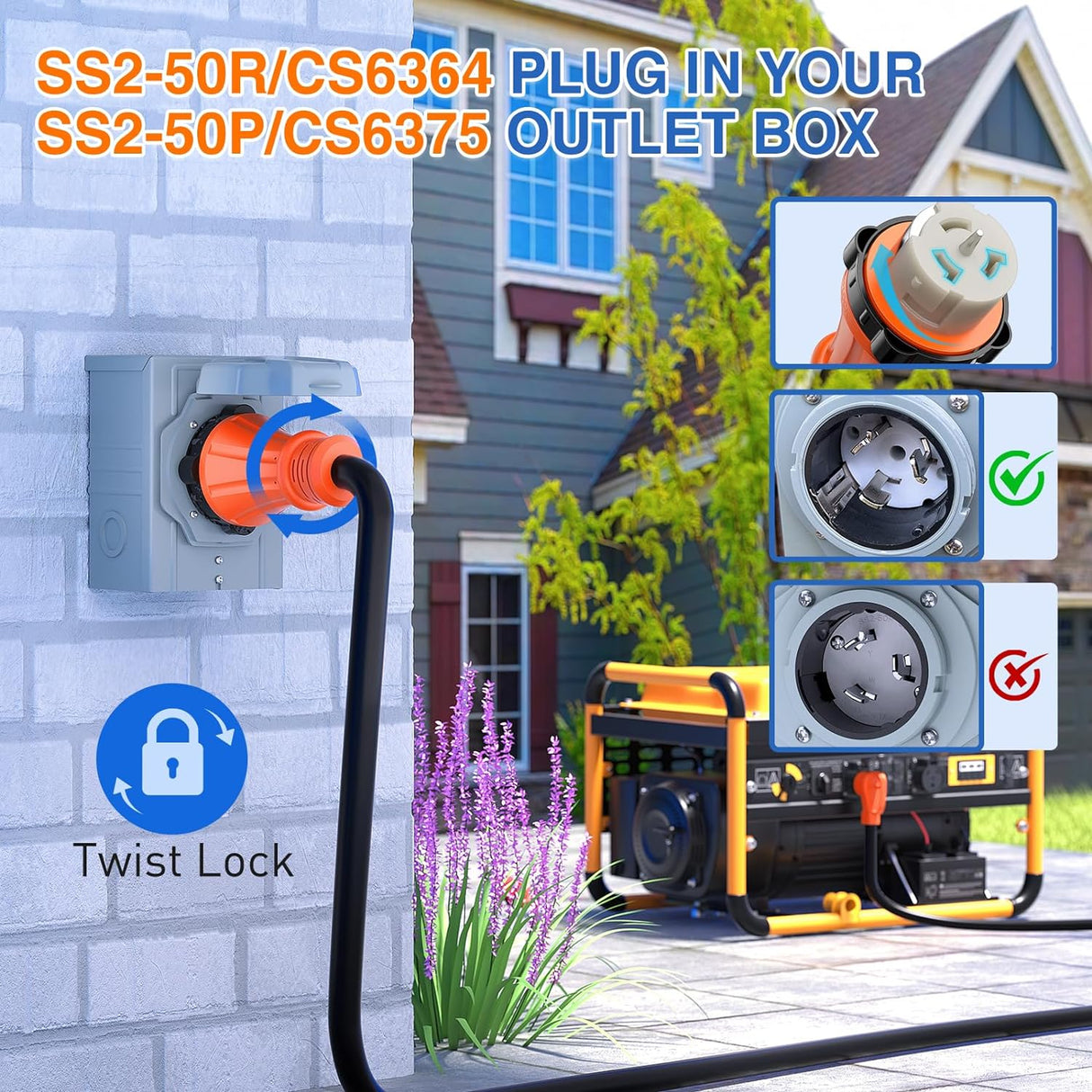 50Amp 15FT Generator Extension Cord Nilight
