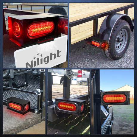 2 PCS Steel Trailer Light Boxes Housing Kit 3LED License Plate Lights 6 Inches Oval Red Amber Tailight 2 Inch Round Side Marker Lamp Grommet Plugs for Truck Tractor Car