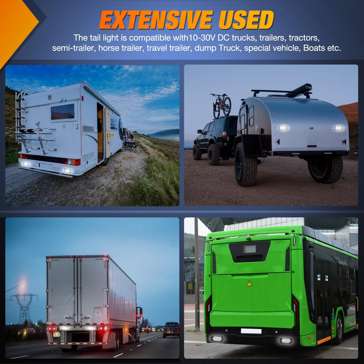 Taillight Assembly 4.4 Inch Aluminum Housing Tail Light 2 PCS 16 LED White Back Up Reverse Marker Lights Surface Mount IP67 Waterproof for 10-30V RV Camper Trailer Truck Bus Boat