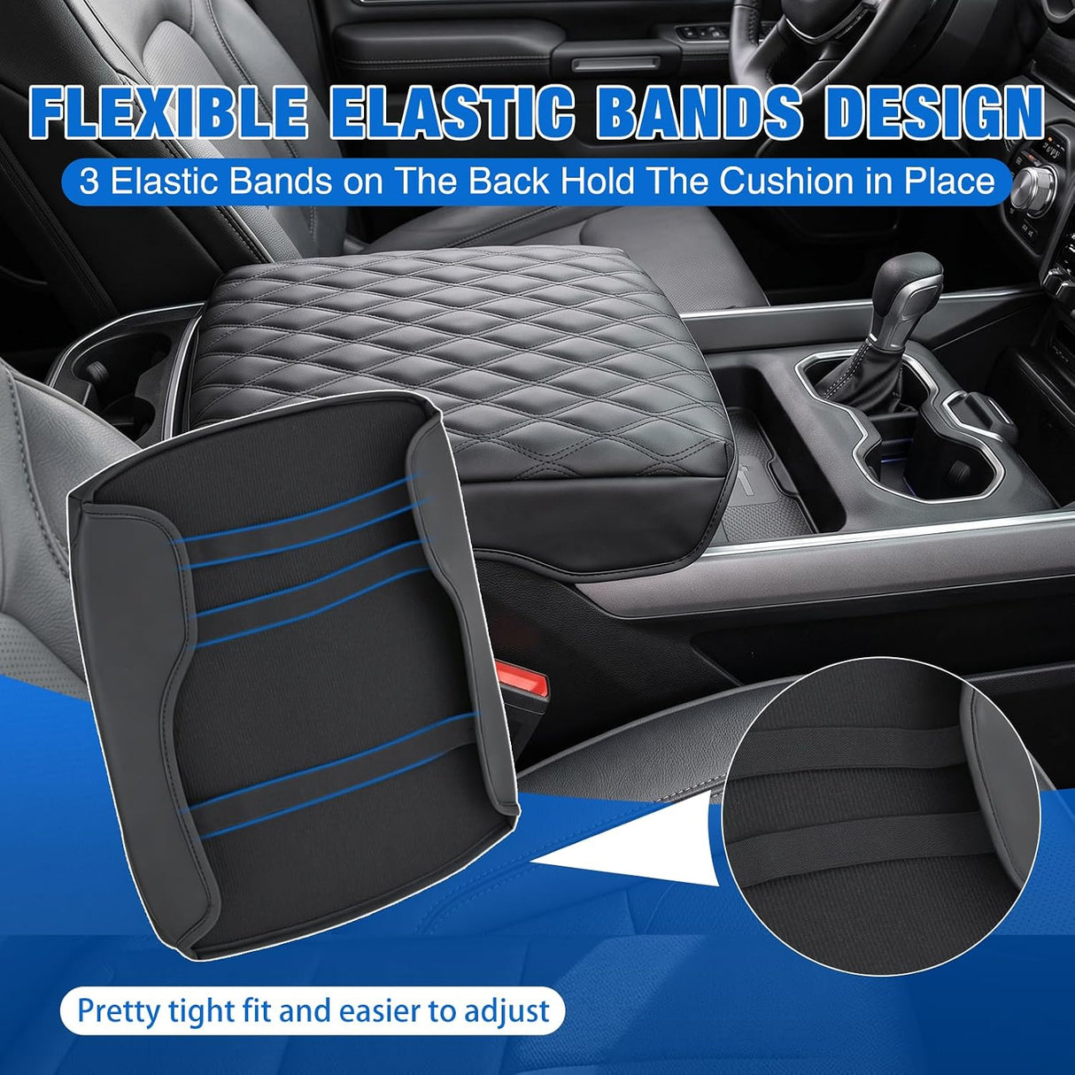Center Console Cover for Dodge Ram 1500/2500/3500 2019-2025 2026 | for Ram Bucket Seat Accessories Nappa Leather Armrest Cover for Car Waterproof Anti-Scratch Middle Arm Rest Cushion, Black