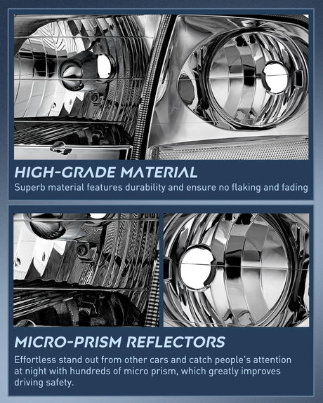 Headlight Assembly Compatible with 1997 1998 1999 2000 2001 2002 2003 Ford F-150 Expedition Chrome Housing Smoked Lens