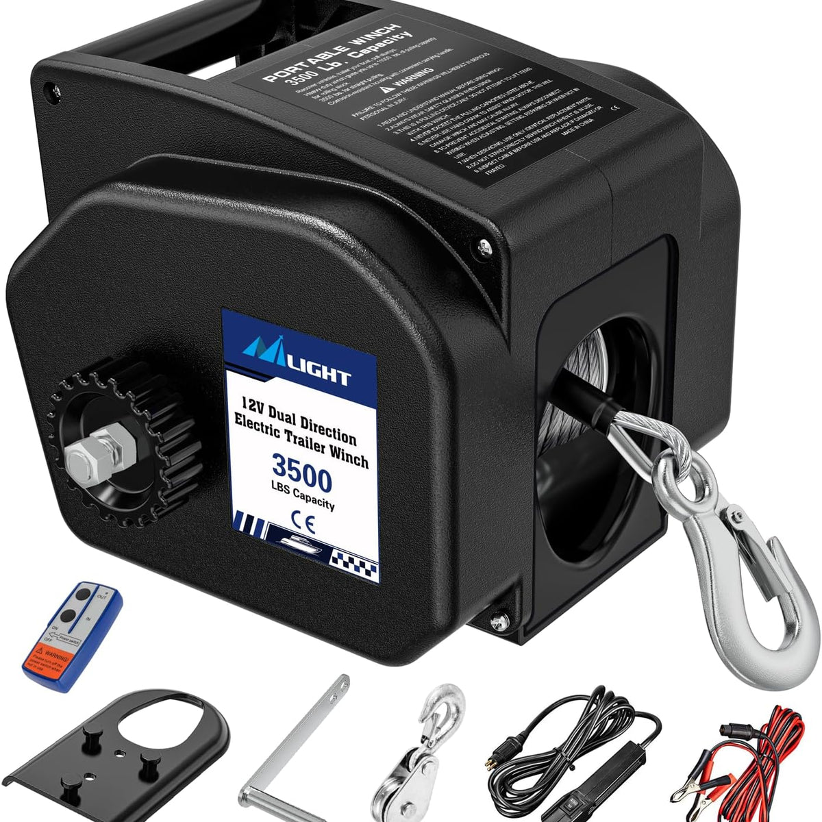 Boat Trailer Winch 3500 lbs Portable Electric Boat Winches 12 V DC ...