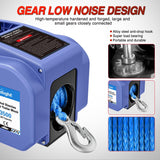 Boat Trailer Winch 3500 lbs Portable Electric Boat Winches 12 V DC Marine Winch with Synthetic Rope Remote Control Hand Crank Power-in Freewheel Waterproof Winch for Boat Trailer Towing, Blue