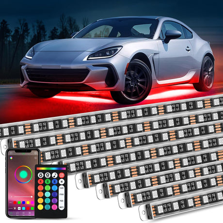 8Pcs Aluminum Underglow Neon Accent Strip Lights 396 LEDs RGB Door Assist Multi Color DIY Sound Active Function Music Mode with APP and Remote Control Underbody Light Strips for Car Truck RV