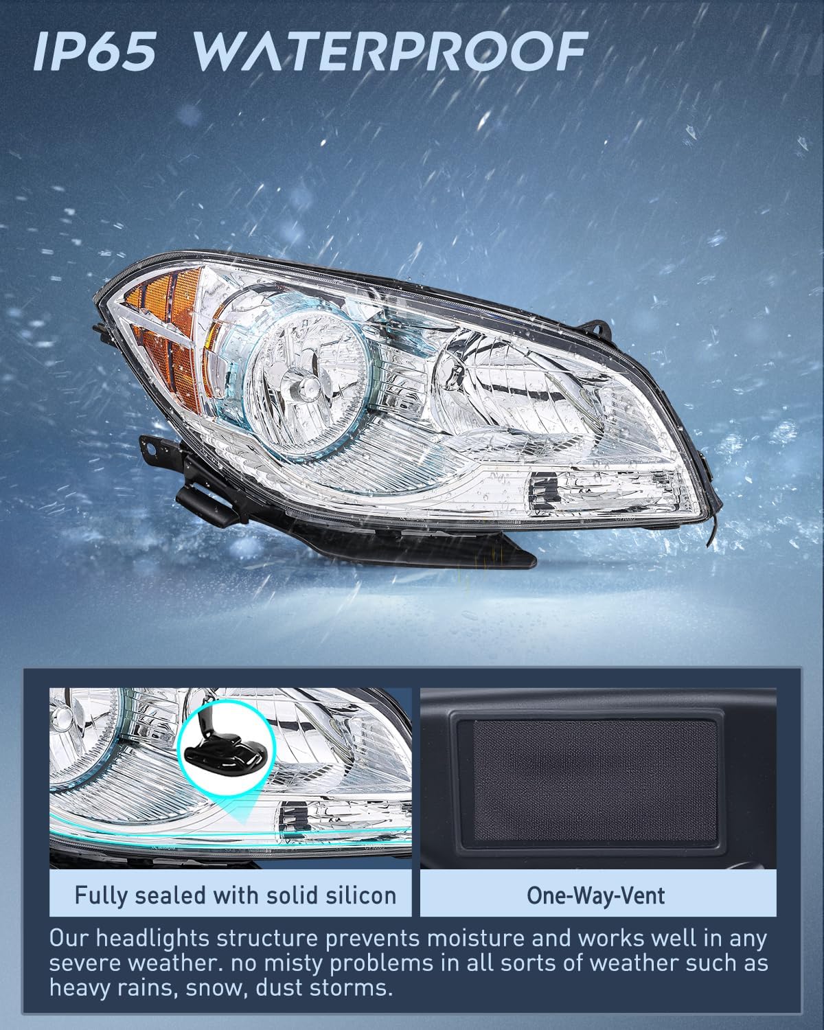 Headlight Assembly Compatible with 2008-2012 Chevy Malibu | 2008-2012 Chevy Malibu 4 Door Halogen Factory Headlamp Chrome Housing Amber Reflector Headlamp