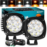 Led Offroad Lights 2PCS 4Inch 9LED Spot Amber White Strobe 6 Modes | Round Driving Light Memory Function with 16AWG Wiring Harness Kit for Truck Pickup SUV ATV UTV Motorcycle 4x4 Car