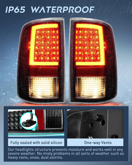 Taillight Assembly Compatible with 2009 2010 2011 2012 2013 2014 2015 2016 2017 2018 Dodge Ram 1500 2010-2018 Ram 2500 3500 Incandescent Type Upgrade LED Tube Tail Lights Rear Brake Lamps