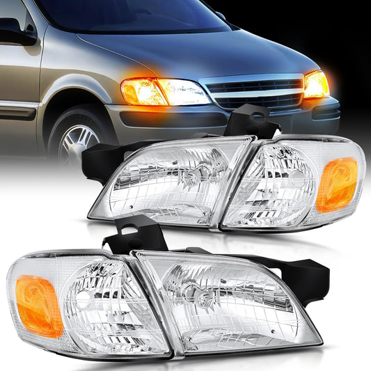 1997-2005 Chevy Venture Oldsmobile Silhouette 1997-1998 Pontiac Headlight Assembly Chrome Housing Amber Corner Clear Lens Nilight