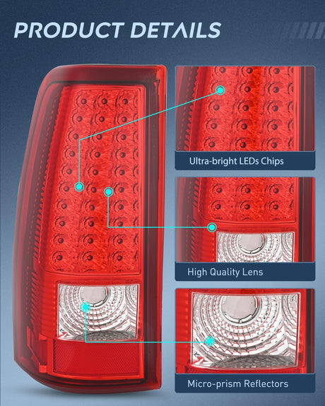 Taillight Assembly Compatible with 2003 2004 2005 2006 Chevy Silverado 1500 1500HD 2500 2500HD 3500 2007 Chevrolet Classic Incandescent Type Upgrade LED Tail Lights Rear Brake Lamps