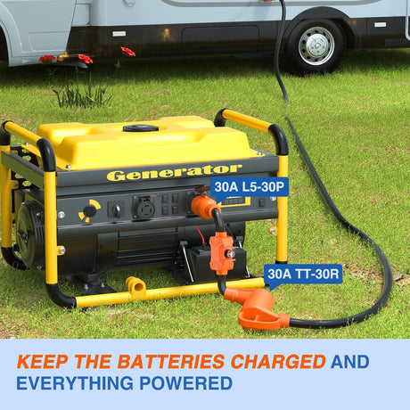 RV Generator Adapter Cord with Circuit Breaker Overload Protector 30 Amp to 30Amp 3-Prong Twist Lock Male Plug 10 Gauge Wire ETL Listed L5-30P TT-30R 30M/30F for RV Camper Caravan Van Trailer