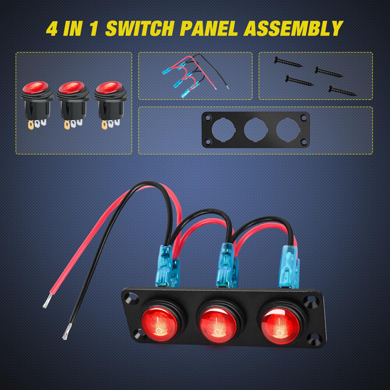 3Gang 3Pin Pre-wired Toggle Switch Panel Red Nilight