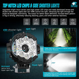 7 Inch LED Offroad Driving Lights High Low Beam 2 PCS 80W Round White Light Side Shooter Spot Flood Fog Light Pod w/ 16 AWG DT Connector Wiring Harness Kit for Jeep Truck ATV UTV SUV
