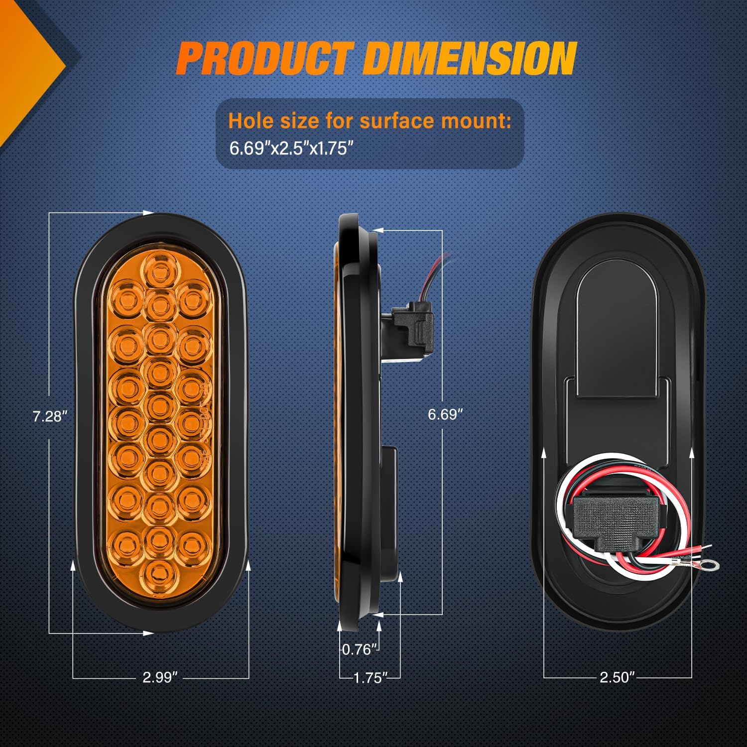 6" Oval Amber 24Leds Trailer Tail Lights (Pair) Nilight