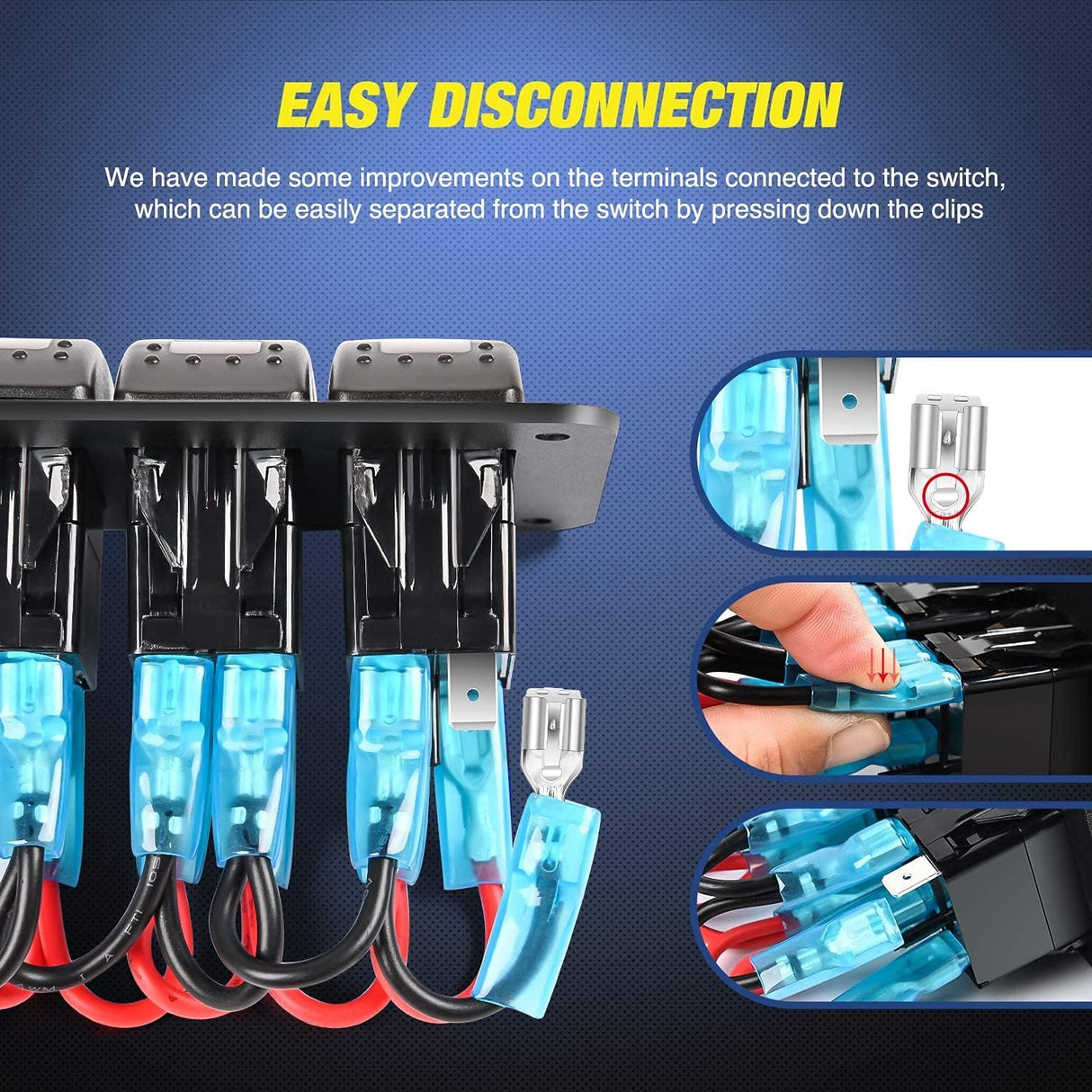 6 Gang Toggle Rocker Switch Panel with Digital Voltmeter and Cigarette Socket Double USB Power Charger Adapter Overload Protection