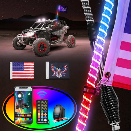 LED Whip Light 1 PC 3FT COB RGB Lighted Antenna Whips with Spring Base Remote & App Control DIY Chasing Patterns for Can-am Offroad ATV UTV RZR Polaris Dune Buggy 4-Wheeler Truck