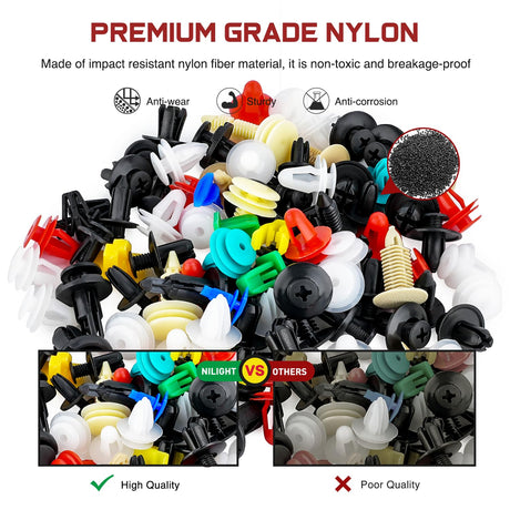 Nilight 501PCS Universal Car Clips Mixed Auto Bumper Fender Trim Door Shield Engine Retainer Rivet Push for GM Ford Chrysler Toyota Lexus Honda Acura Dodge Jeep Fastener Remover