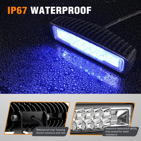 6 Inch Blue LED Light Pods 2 PCS 60W Flood Spot Combo Beam Off Road Driving Fog Fishing Hunting Emergency Safety Signal Deck Trailer Lighting for 12V 24V ATV UTV Pickup Truck Tractor Boat