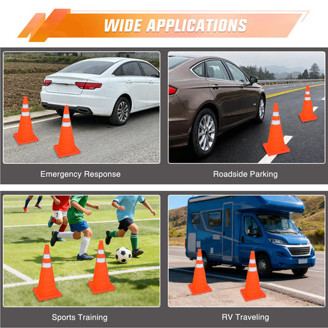 28 Inch Collapsible Traffic Safety Cones 2 Pack - Bright Orange Parking Cones with Reflective Collars for Roadside Emergency, Parking, Driving Practice