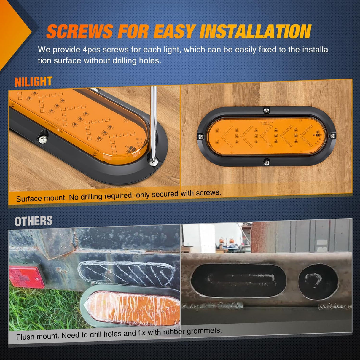 6Inch Oval Tail Light 2PCS 35LED Arrow Amber Running Turn Signals Lights Surface Mount Waterproof for 12V Caravan Truck RV Camper Trailer Bus