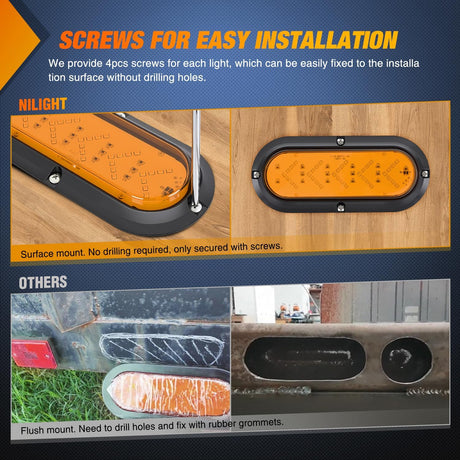 6Inch Oval Tail Light 2PCS 35LED Arrow Amber Running Turn Signals Lights Surface Mount Waterproof for 12V Caravan Truck RV Camper Trailer Bus