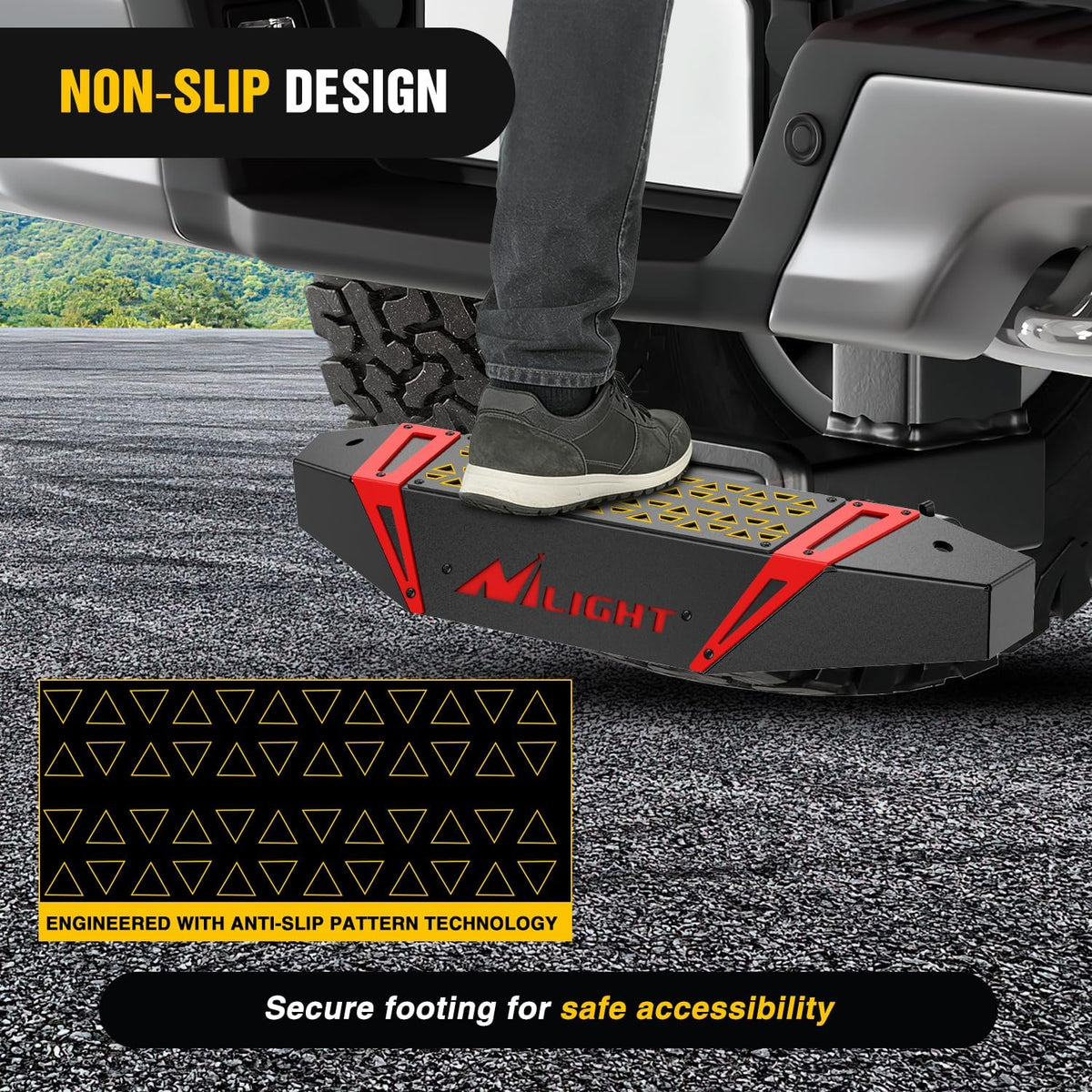Hitch Step with Whip Mount Holes 2 Inch Receiver for Trucks SUV Car Van | Upgraded Textured Black Anti-Slip Step Bar Rear Bumper Guard Protector Includes Hitch Lock & U-Bolts Universal Fit